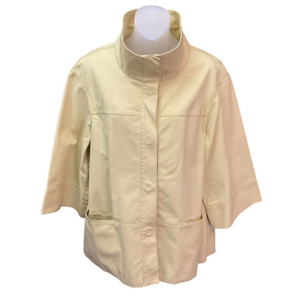 Lafayette 148 Jacket Blazer Swing Coat Snap Front Yellow Pockets Bell Sleeves 14